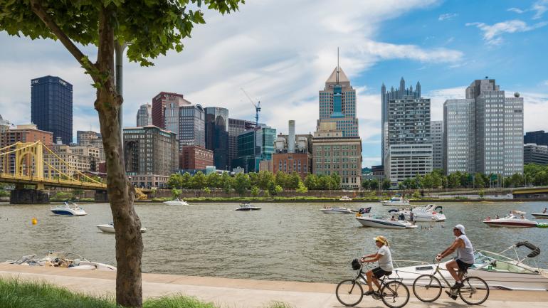 Cycling along the riverfront in Pittsburgh, Pennsylvania Cycling along the riverfront in Pittsburgh, Pennsylvania