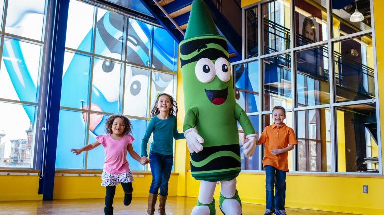 Meeting the Crayola mascot at the Crayola Experience in Easton, Pennsylvania Meeting the Crayola mascot at the Crayola Experience in Easton, Pennsylvania