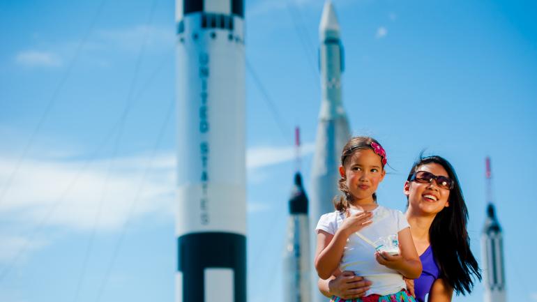 A mom and daughter at the Kennedy Space Center in Cape Canaveral, Florida A mom and daughter at the Kennedy Space Center in Cape Canaveral, Florida