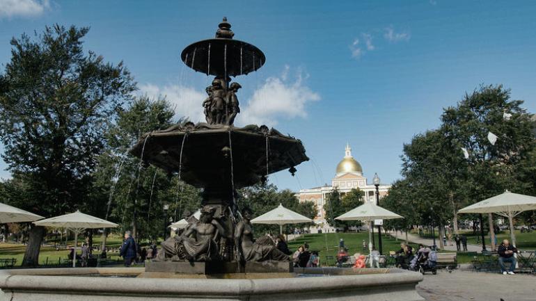 Massachusetts State Capitol with fountain Massachusetts State Capitol with fountain