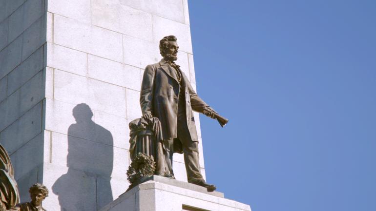 A statue of Abraham Lincoln at his tomb in Springfield A statue of Abraham Lincoln at his tomb in Springfield