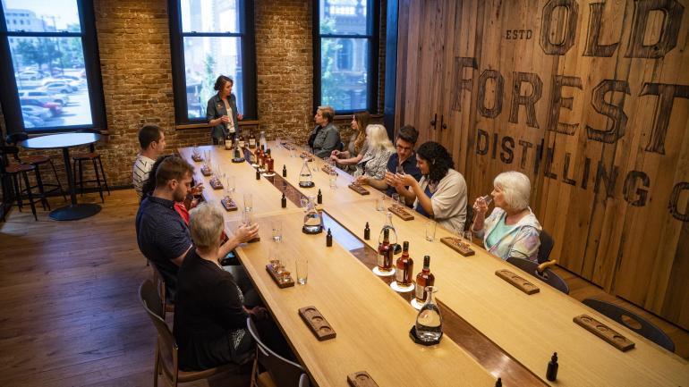 Sampling bourbon at Old Forester Distillery on Whiskey Row in downtown Louisville Sampling bourbon at Old Forester Distillery on Whiskey Row in downtown Louisville
