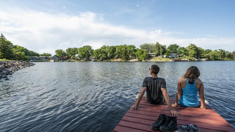 Relaxing on a dock with views of Lake Mitchell in Mitchell, South Dakota Relaxing on a dock with views of Lake Mitchell in Mitchell, South Dakota