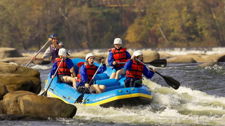 Whitewater rafting in the heart of Richmond, Virginia, on the James River Whitewater rafting in the heart of Richmond, Virginia, on the James River