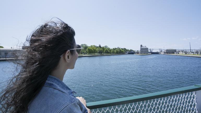 Taking in the views from a Soo Locks boat tour Taking in the views from a Soo Locks boat tour