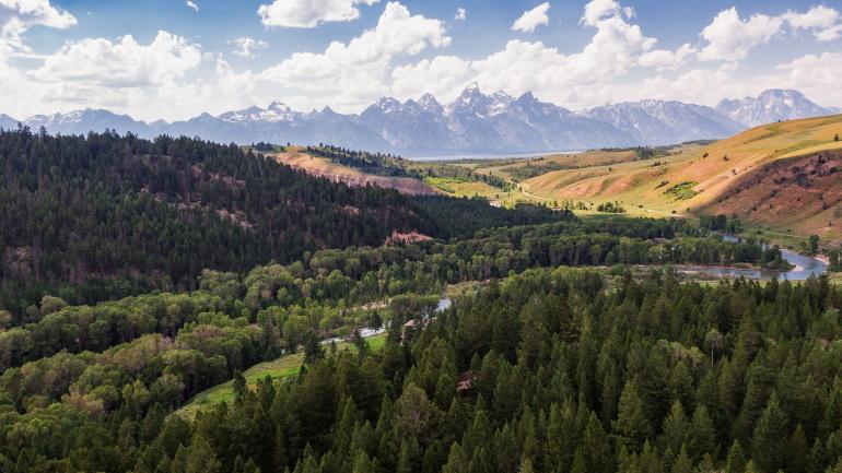 The peaks of Grand Teton National Park as seen from the Bridger-Teton National Forest The peaks of Grand Teton National Park as seen from the Bridger-Teton National Forest