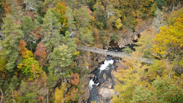 A suspension bridge at Tallulah Gorge State Park in Tallulah Falls, Georgia A suspension bridge at Tallulah Gorge State Park in Tallulah Falls, Georgia