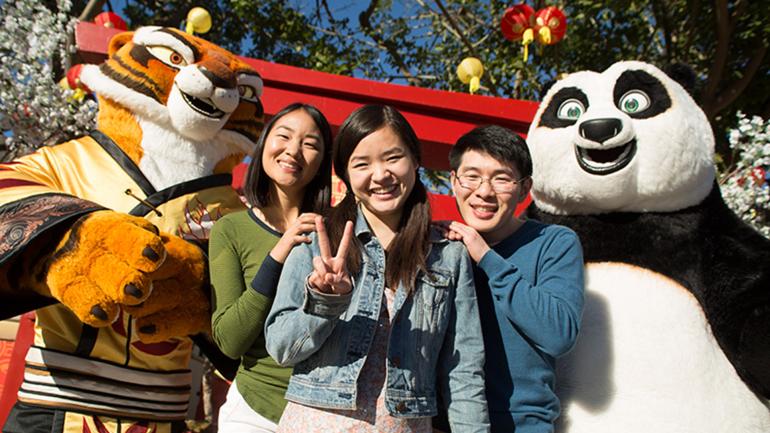 Posing with favorite characters at the park’s Lunar New Year event Posing with favorite characters at the park’s Lunar New Year event