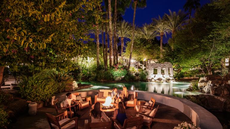 Relaxing around the fire pit at a Scottsdale resort Relaxing around the fire pit at a Scottsdale resort