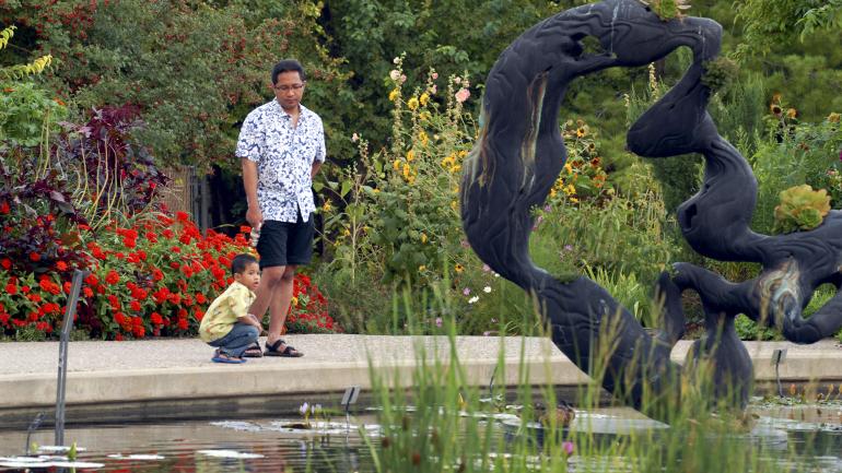 Viewing sculpture art and colorful flora at Denver Botanic Gardens Viewing sculpture art and colorful flora at Denver Botanic Gardens