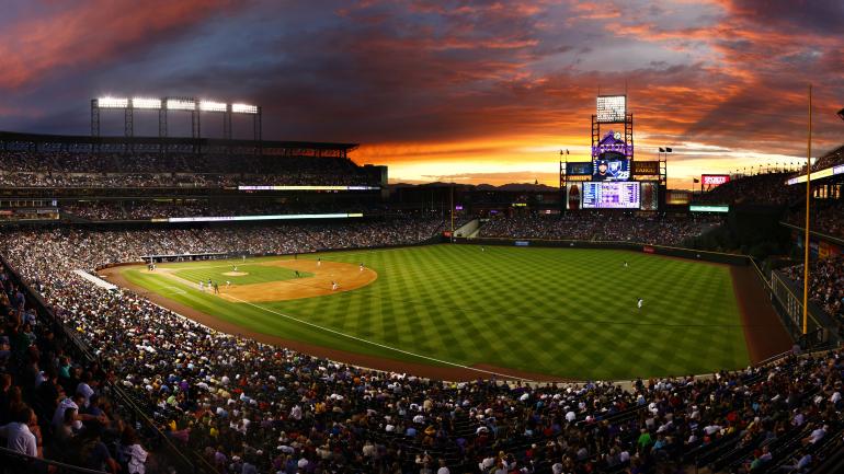 Sunset over Coors Field, home of the Colorado Rockies Major League Baseball team Sunset over Coors Field, home of the Colorado Rockies Major League Baseball team