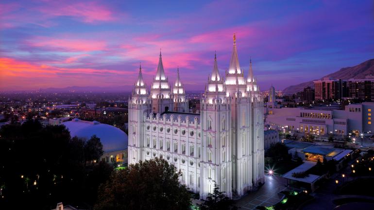 Sunset over Temple Square in Salt Lake City, Utah Sunset over Temple Square in Salt Lake City, Utah