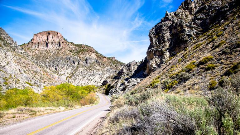 Highway cutting through rugged Spring Valley State Park Highway cutting through rugged Spring Valley State Park
