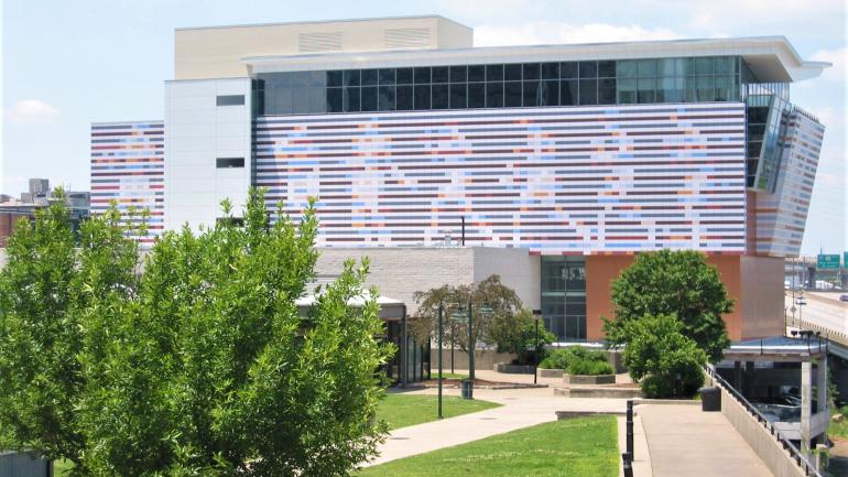 Art portraying boxing stances on the exterior of the Muhammad Ali Center Art portraying boxing stances on the exterior of the Muhammad Ali Center