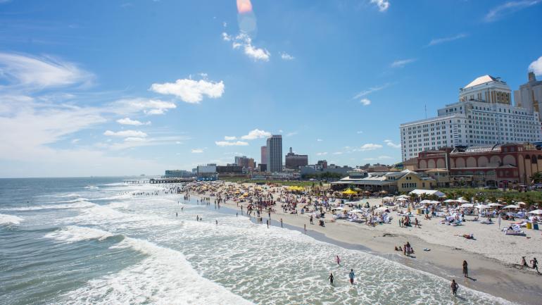 The beach and boardwalk in Atlantic City, New Jersey The beach and boardwalk in Atlantic City, New Jersey