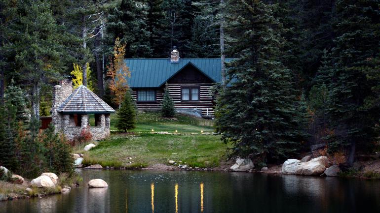 A cabin overlooking a lake at The Ranch at Emerald Valley A cabin overlooking a lake at The Ranch at Emerald Valley