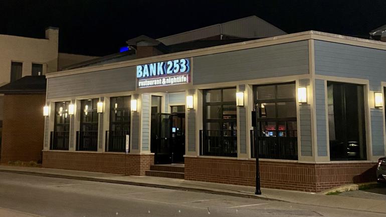 Exterior of Bank 253 at night Exterior of Bank 253 at night
