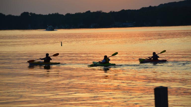 Kayaking on Lake Chautauqua at the Chautauqua Institution in New York State Kayaking on Lake Chautauqua at the Chautauqua Institution in New York State