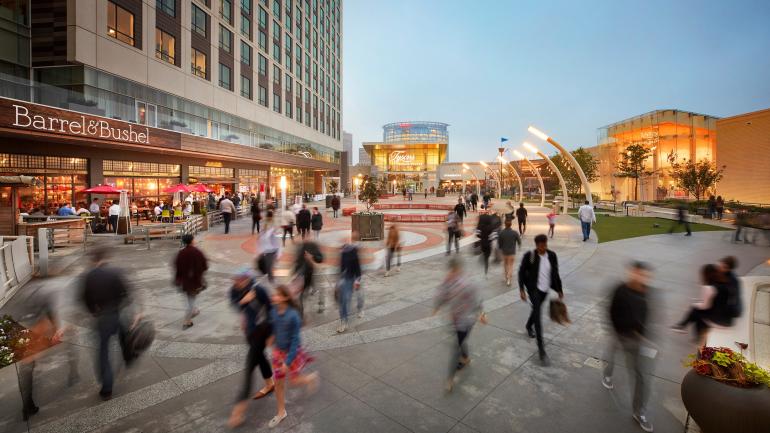 Vibrant outdoor plaza featuring shops and restaurants at Tysons Corner Center Vibrant outdoor plaza featuring shops and restaurants at Tysons Corner Center