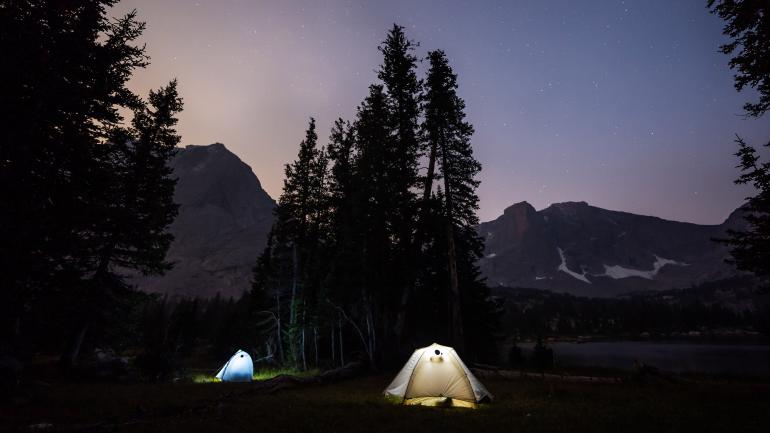 Camping surrounded by peaks in the Wind River Range Camping surrounded by peaks in the Wind River Range