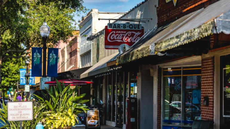 Shops in historic buildings lining the streets of Winter Garden Shops in historic buildings lining the streets of Winter Garden