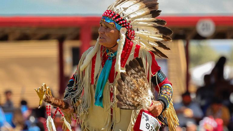 An Indigenous tribal dancer taking part in an event on the Wind River Indian Reservation An Indigenous tribal dancer taking part in an event on the Wind River Indian Reservation