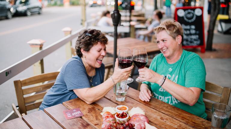 Enjoying some tasty wine and food at a Houston, Texas, eatery Enjoying some tasty wine and food at a Houston, Texas, eatery