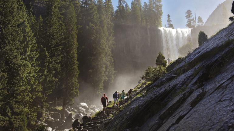 Hiking trail to Vernal Falls in Yosemite National Park Hiking trail to Vernal Falls in Yosemite National Park