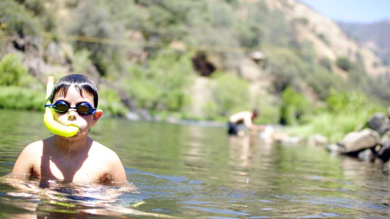 Snorkeling in the family-friendly waters of the Merced River Snorkeling in the family-friendly waters of the Merced River