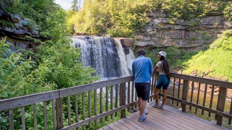 Overlook of namesake water feature at Blackwater Falls State Park in West Virginia Overlook of namesake water feature at Blackwater Falls State Park in West Virginia