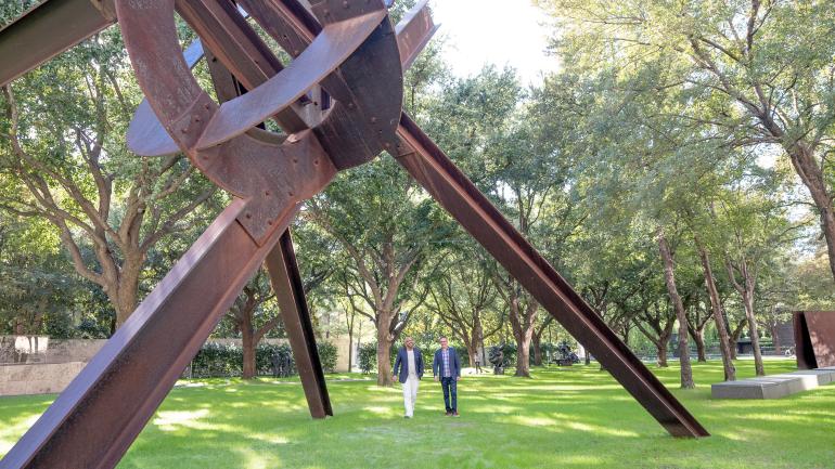 Walking the manicured grounds of the Nasher Sculpture Center Walking the manicured grounds of the Nasher Sculpture Center