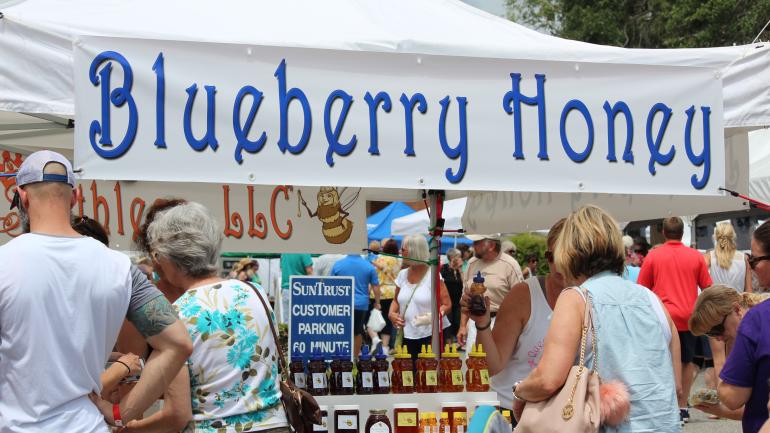 Festival goers shop for local goods at the Brooksville Blueberry Festival Festival goers shop for local goods at the Brooksville Blueberry Festival