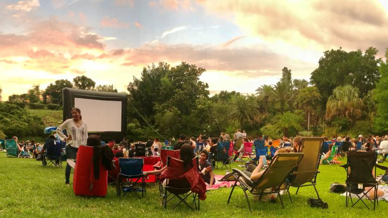 Watching movies on the grounds of Harry P. Leu Gardens at sunset Watching movies on the grounds of Harry P. Leu Gardens at sunset