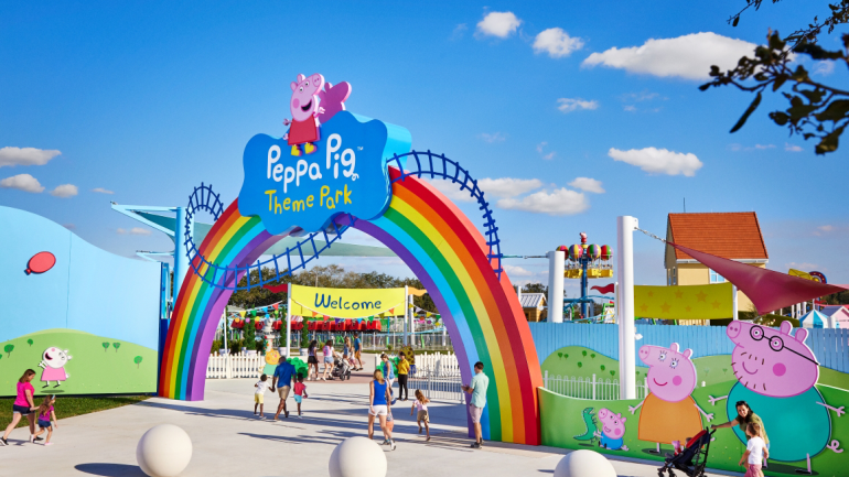 The vibrant entrance of Peppa Pig Theme Park greets guests The vibrant entrance of Peppa Pig Theme Park greets guests