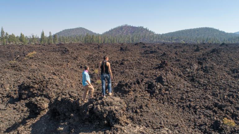 Taking in views of lava flows at the Newberry National Volcanic Monument near La Pine, Oregon Taking in views of lava flows at the Newberry National Volcanic Monument near La Pine, Oregon