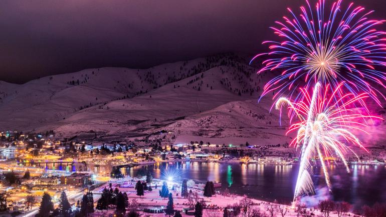 Fireworks illuminate the skies over Chelan during the annual Winterfest celebration Fireworks illuminate the skies over Chelan during the annual Winterfest celebration
