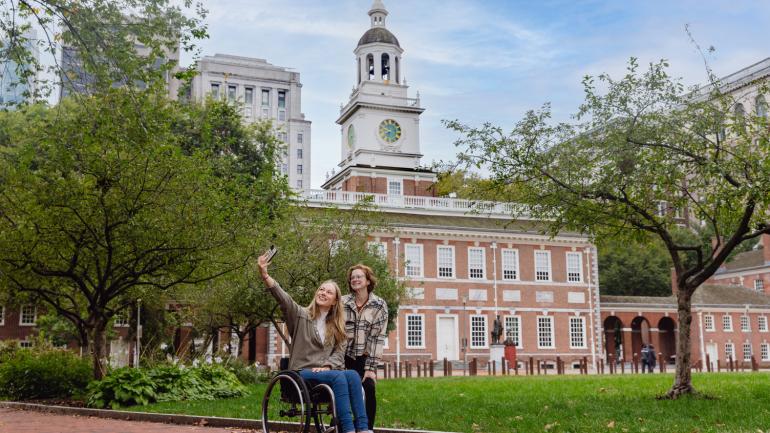 Snapping a selfie in front of Independence Hall in Philadelphia, Pennsylvania Snapping a selfie in front of Independence Hall in Philadelphia, Pennsylvania
