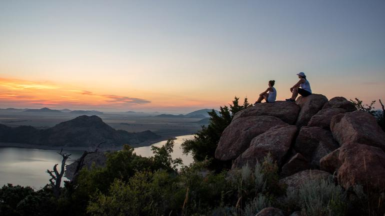 Taking in panoramic views on the New Horizon Trail in Quartz Mountain State Park near Lone Wolf Taking in panoramic views on the New Horizon Trail in Quartz Mountain State Park near Lone Wolf