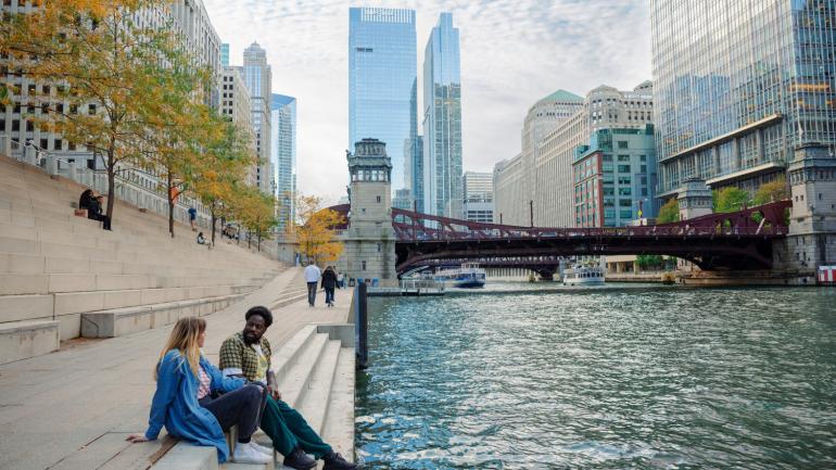 Relaxing along the River Walk in Chicago Relaxing along the River Walk in Chicago