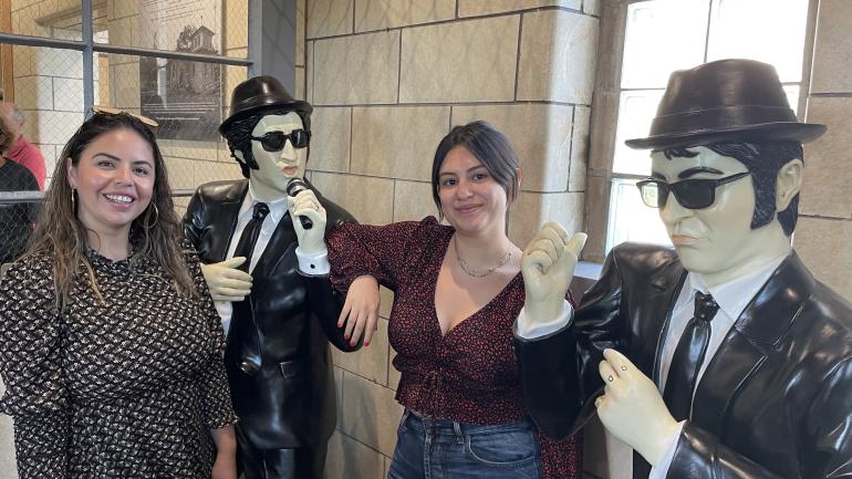 Posing with life-sized statues of the Blues Brothers at the Old Joliet Prison Posing with life-sized statues of the Blues Brothers at the Old Joliet Prison