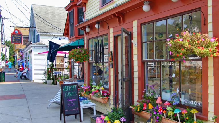 Charming storefronts in colorful Downtown Wellfleet Charming storefronts in colorful Downtown Wellfleet