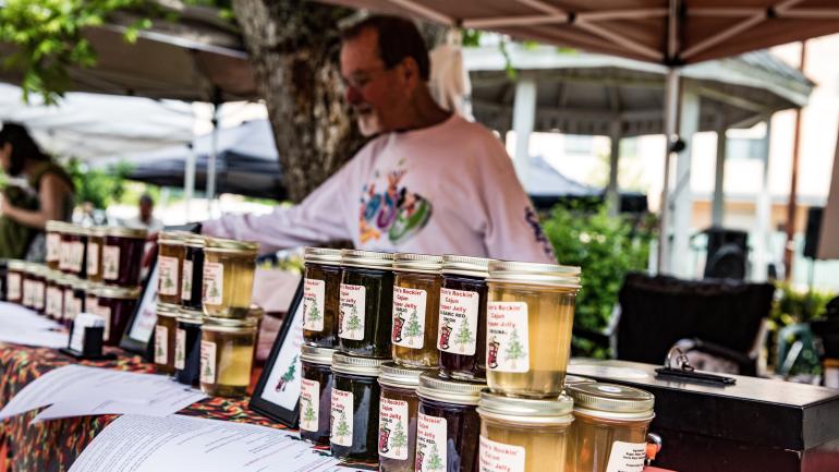 Local jams and jellies for sale at the Covington Farmers Market Local jams and jellies for sale at the Covington Farmers Market
