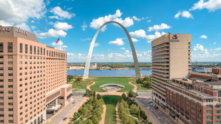 The Gateway Arch rises above downtown St. Louis The Gateway Arch rises above downtown St. Louis