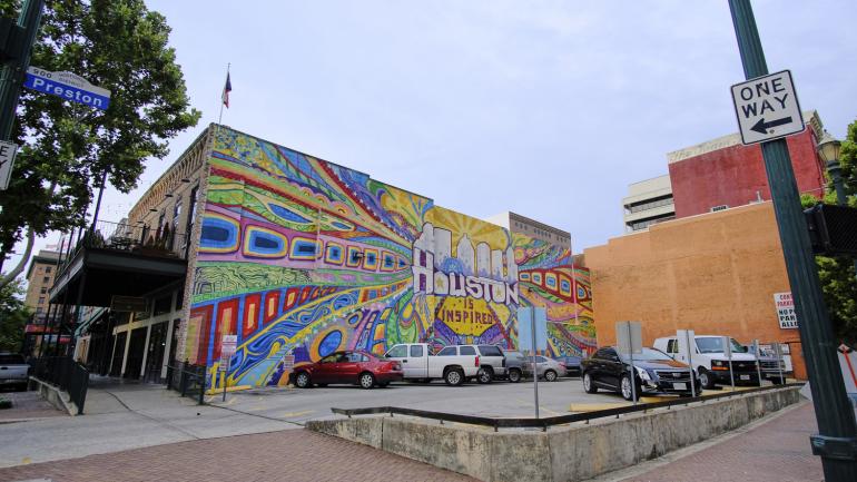 A colorful mural in downtown Houston A colorful mural in downtown Houston