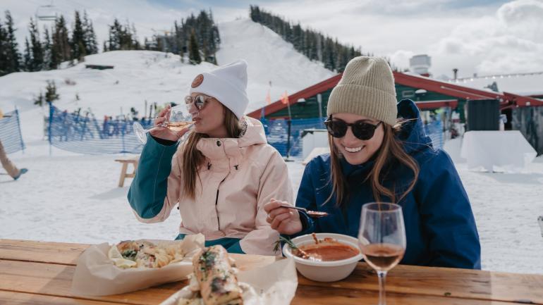 Enjoying drinks and dining on Aspen Mountain Enjoying drinks and dining on Aspen Mountain