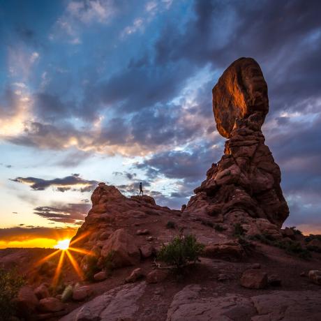 Sunset at Balanced Rock in Arches National Park