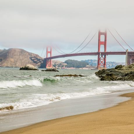 Views of the Golden Gate Bridge from Baker Beach in San Francisco, California
