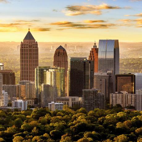 Sunlit skyline of Atlanta, Georgia