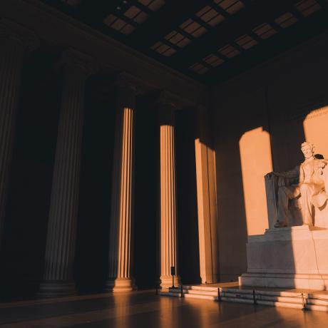 The sun shining on the Lincoln Memorial in Washington, D.C.