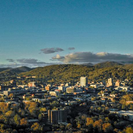 Asheville, North Carolina skyline in the Blue Ridge Mountains